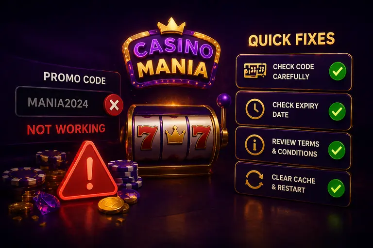 Cause di errore del promocode CasinoMania con codice scaduto, riscatto duplicato, deposito sotto soglia minima, restrizioni dell'account e errore di digitazione